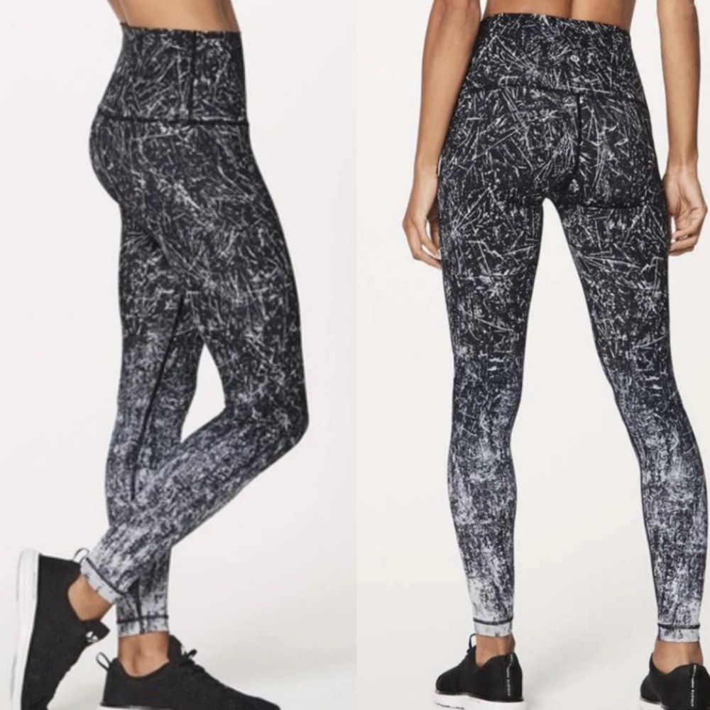 Lululemon Wunder Under Tight Leggings Black Gray Alpine Allouette EUC Size 6